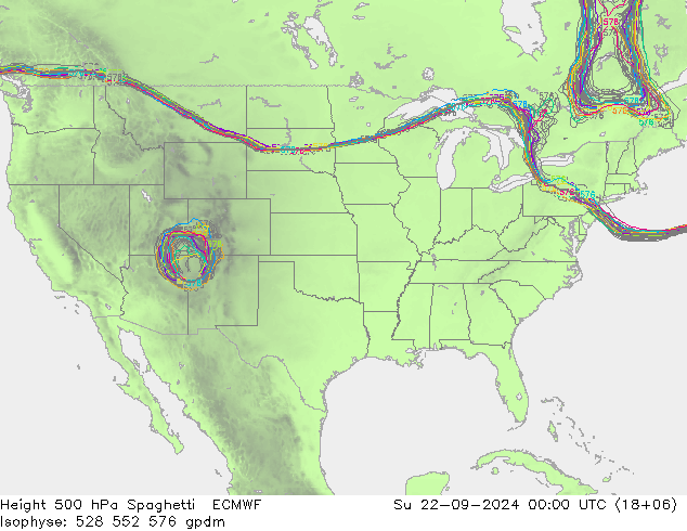 Height 500 hPa Spaghetti ECMWF Dom 22.09.2024 00 UTC