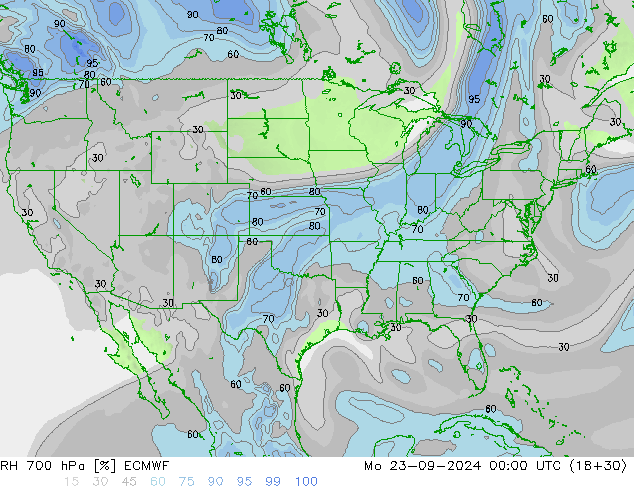 RH 700 hPa ECMWF Seg 23.09.2024 00 UTC