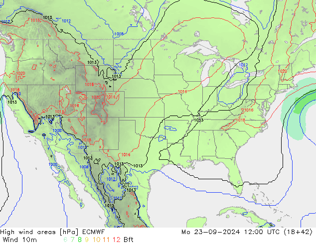 yüksek rüzgarlı alanlar ECMWF Pzt 23.09.2024 12 UTC