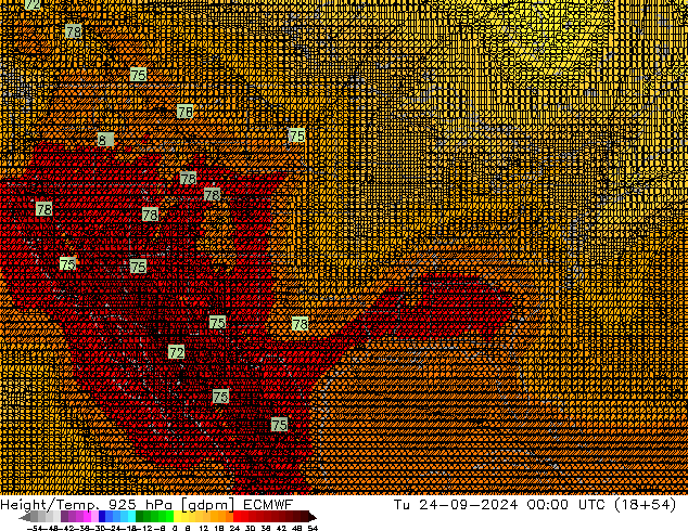 Hoogte/Temp. 925 hPa ECMWF di 24.09.2024 00 UTC