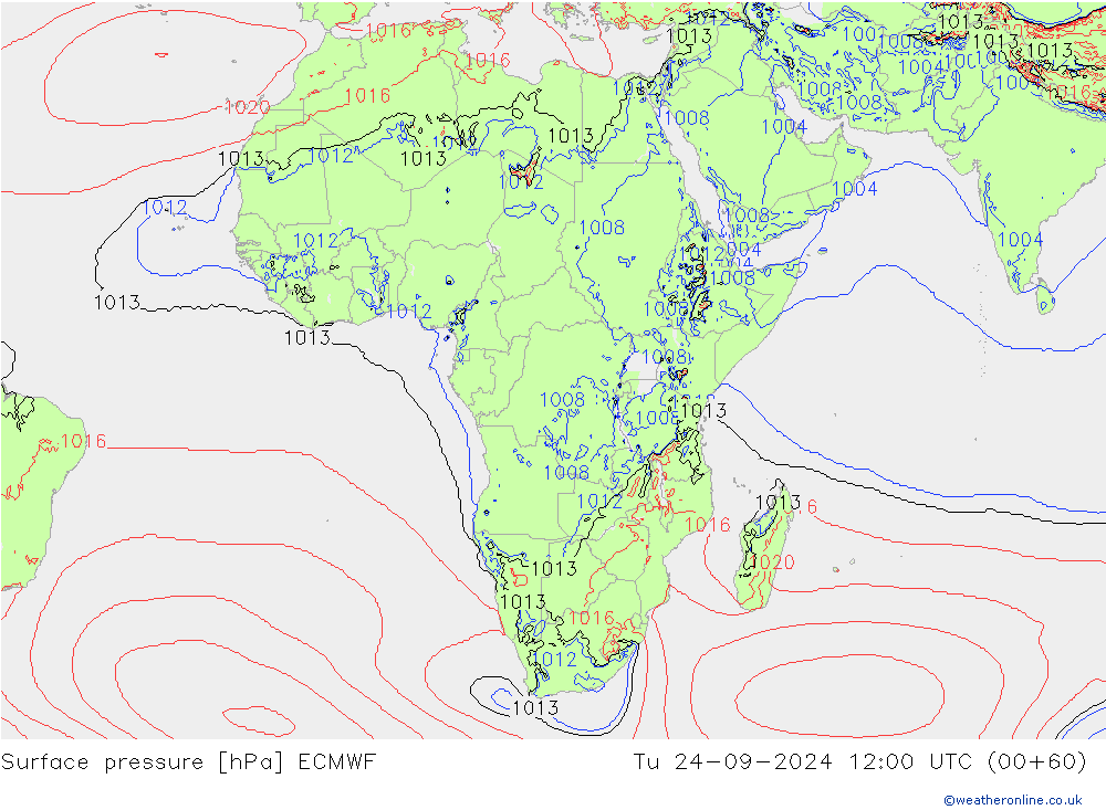 Surface pressure ECMWF Tu 24.09.2024 12 UTC