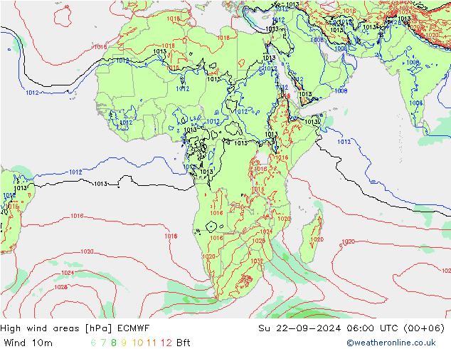 High wind areas ECMWF Su 22.09.2024 06 UTC