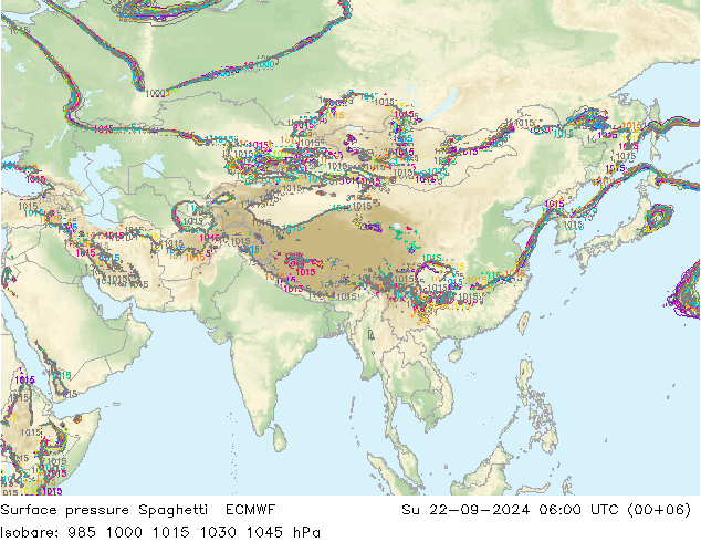 pressão do solo Spaghetti ECMWF Dom 22.09.2024 06 UTC