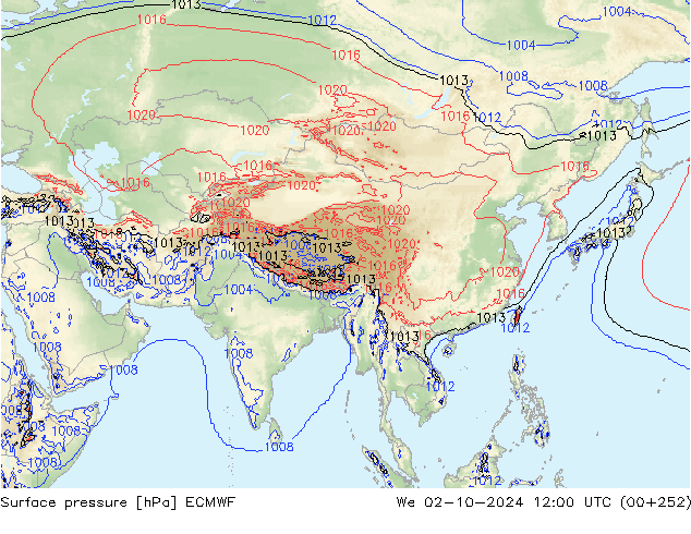 Surface pressure ECMWF We 02.10.2024 12 UTC