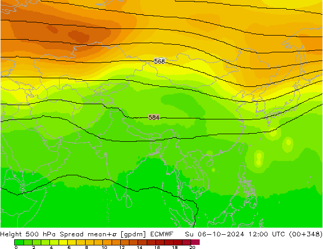 Hoogte 500 hPa Spread ECMWF zo 06.10.2024 12 UTC