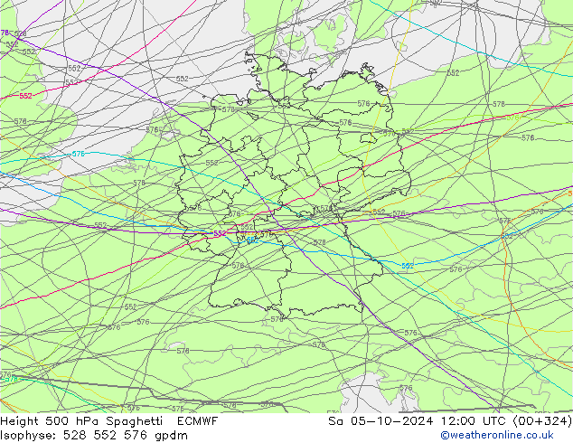 Height 500 hPa Spaghetti ECMWF Sa 05.10.2024 12 UTC