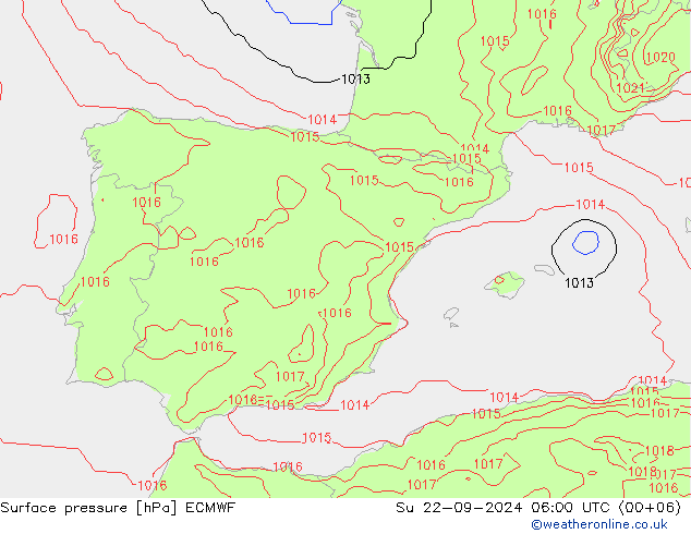 Surface pressure ECMWF Su 22.09.2024 06 UTC