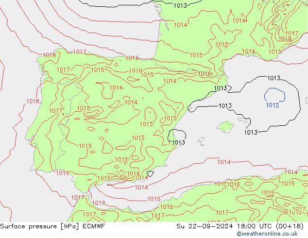 Luchtdruk (Grond) ECMWF zo 22.09.2024 18 UTC