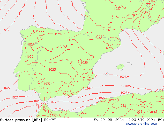 Luchtdruk (Grond) ECMWF zo 29.09.2024 12 UTC