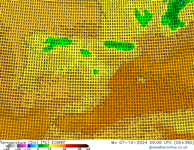 Temperature (2m) ECMWF Mo 07.10.2024 00 UTC