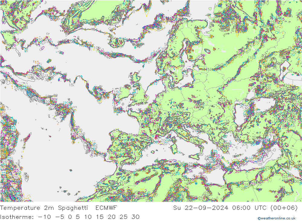 温度图 Spaghetti ECMWF 星期日 22.09.2024 06 UTC