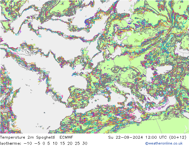 温度图 Spaghetti ECMWF 星期日 22.09.2024 12 UTC