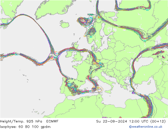 Height/Temp. 925 hPa ECMWF 星期日 22.09.2024 12 UTC