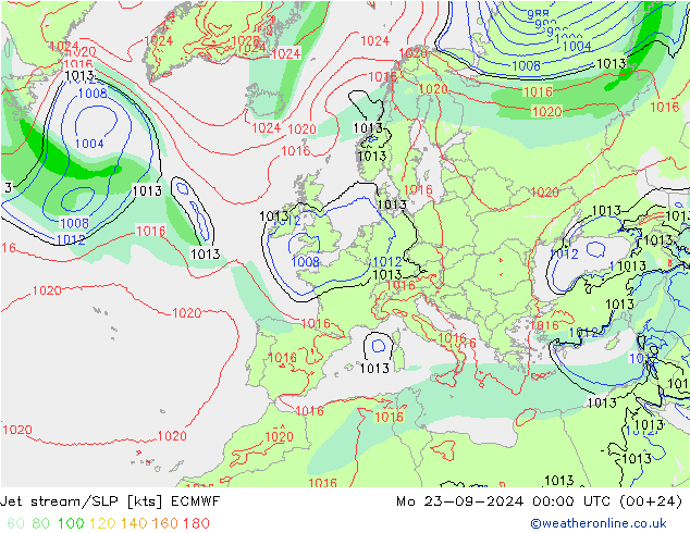 Jet stream/SLP ECMWF Mo 23.09.2024 00 UTC