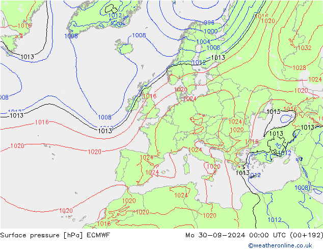 приземное давление ECMWF пн 30.09.2024 00 UTC