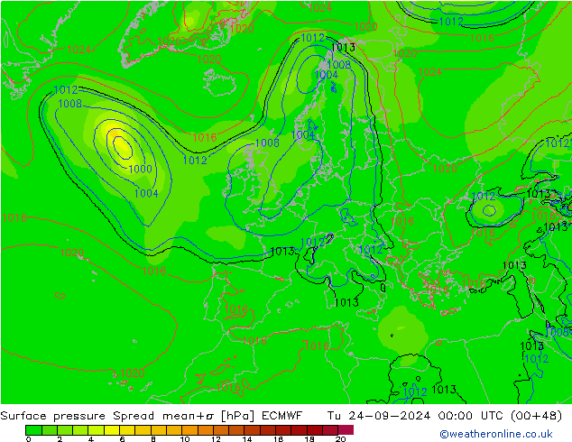 Yer basıncı Spread ECMWF Sa 24.09.2024 00 UTC