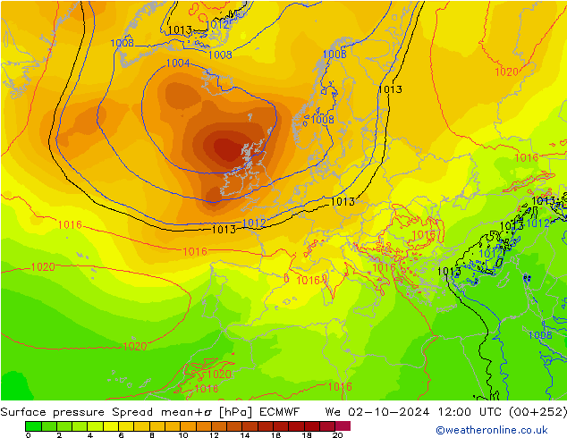 Bodendruck Spread ECMWF Mi 02.10.2024 12 UTC