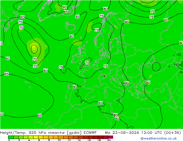 Height/Temp. 925 гПа ECMWF пн 23.09.2024 12 UTC