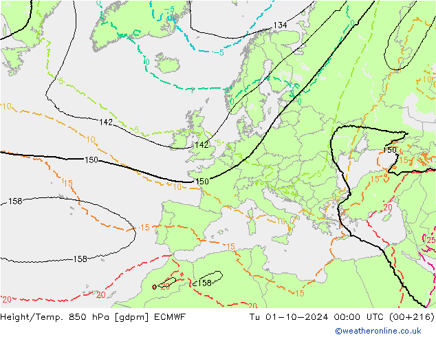 Height/Temp. 850 hPa ECMWF Di 01.10.2024 00 UTC