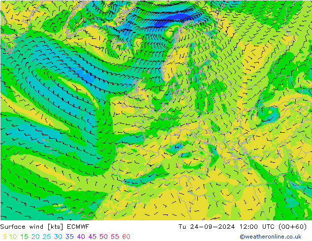 风 10 米 ECMWF 星期二 24.09.2024 12 UTC