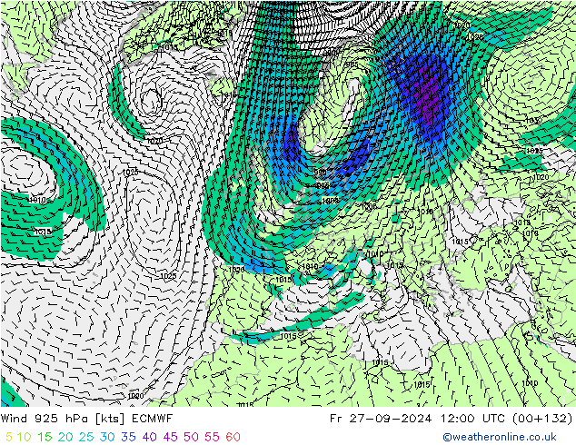 Wind 925 hPa ECMWF Fr 27.09.2024 12 UTC