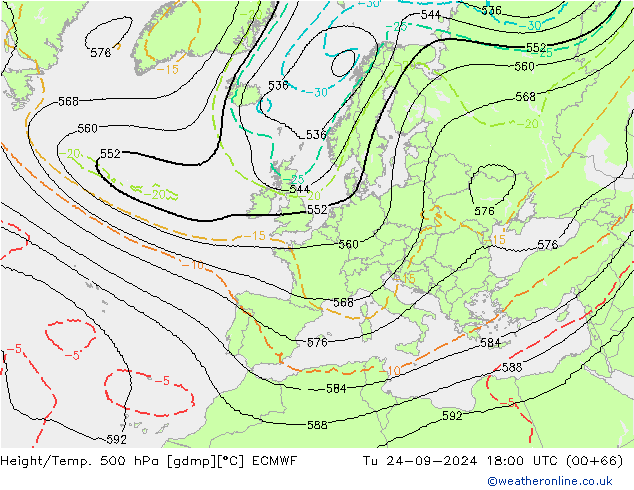 Height/Temp. 500 hPa ECMWF Ter 24.09.2024 18 UTC