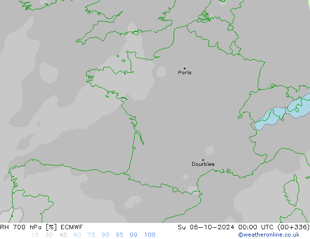 Humidité rel. 700 hPa ECMWF dim 06.10.2024 00 UTC