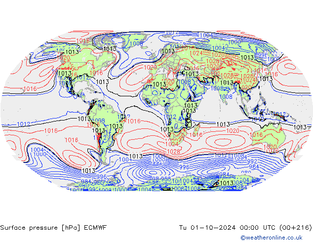 Luchtdruk (Grond) ECMWF di 01.10.2024 00 UTC