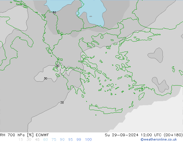 RH 700 hPa ECMWF dom 29.09.2024 12 UTC