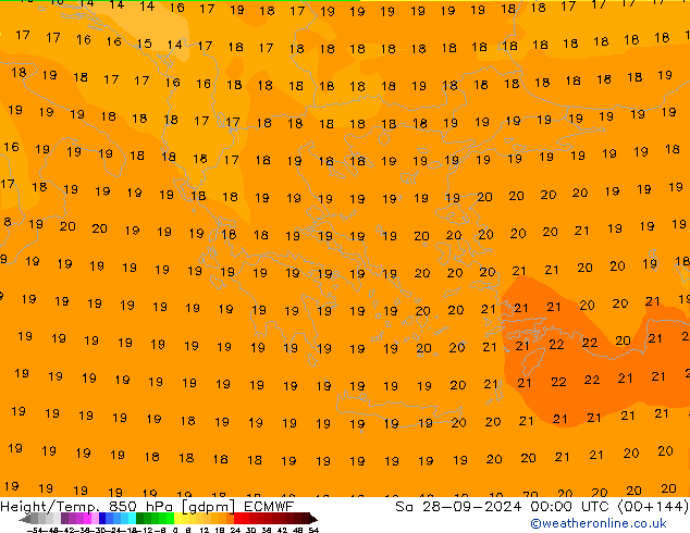 Hoogte/Temp. 850 hPa ECMWF za 28.09.2024 00 UTC