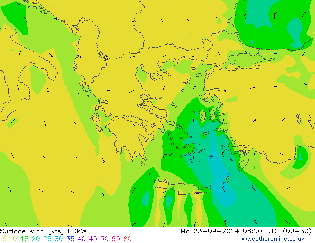 Vento 10 m ECMWF lun 23.09.2024 06 UTC