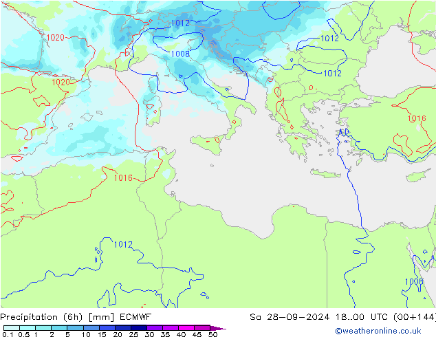 Précipitation (6h) ECMWF sam 28.09.2024 00 UTC