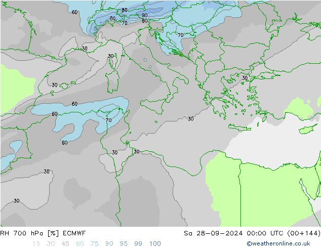 RH 700 hPa ECMWF Sa 28.09.2024 00 UTC