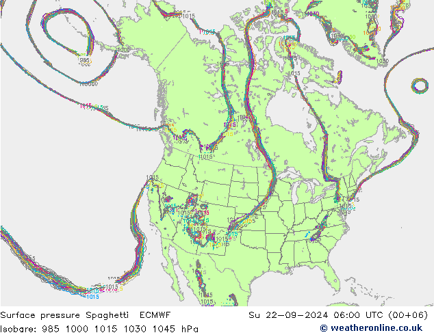 приземное давление Spaghetti ECMWF Вс 22.09.2024 06 UTC