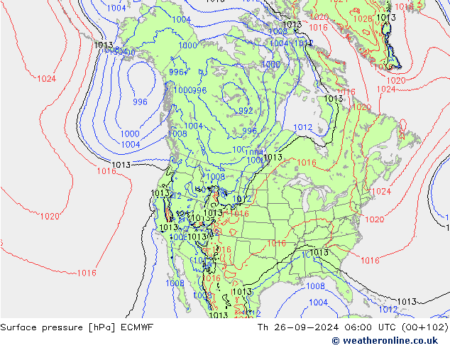 Atmosférický tlak ECMWF Čt 26.09.2024 06 UTC