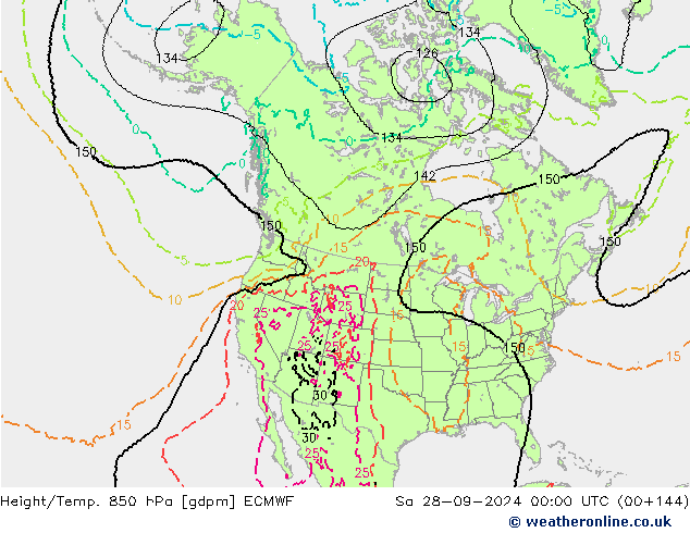 Hoogte/Temp. 850 hPa ECMWF za 28.09.2024 00 UTC