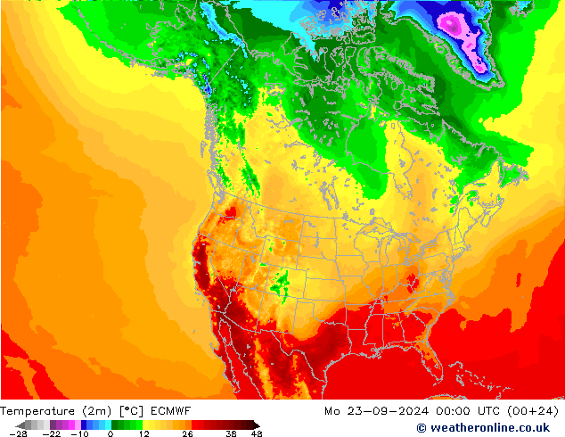 温度图 ECMWF 星期一 23.09.2024 00 UTC