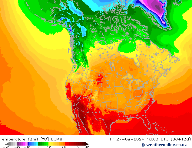 Temperature (2m) ECMWF Fr 27.09.2024 18 UTC