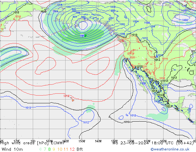 yüksek rüzgarlı alanlar ECMWF Pzt 23.09.2024 18 UTC