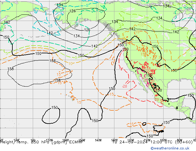 Hoogte/Temp. 850 hPa ECMWF di 24.09.2024 12 UTC