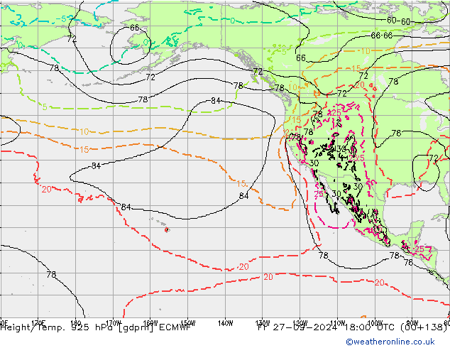 Height/Temp. 925 hPa ECMWF Fr 27.09.2024 18 UTC