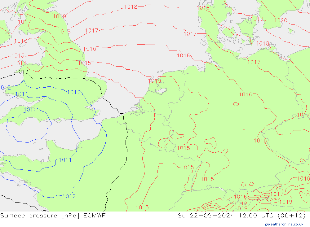 地面气压 ECMWF 星期日 22.09.2024 12 UTC