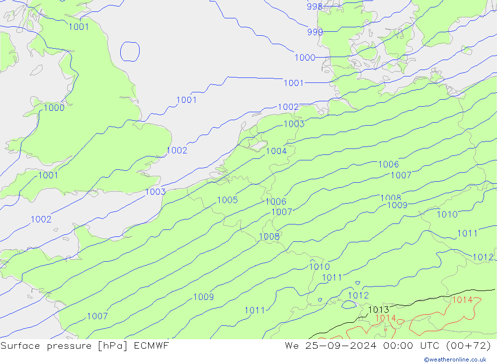 Atmosférický tlak ECMWF St 25.09.2024 00 UTC