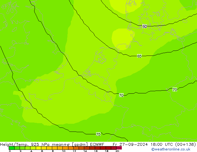 Height/Temp. 925 hPa ECMWF Pá 27.09.2024 18 UTC