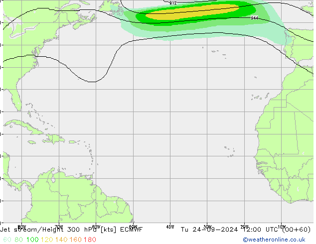 Jet stream/Height 300 hPa ECMWF Tu 24.09.2024 12 UTC