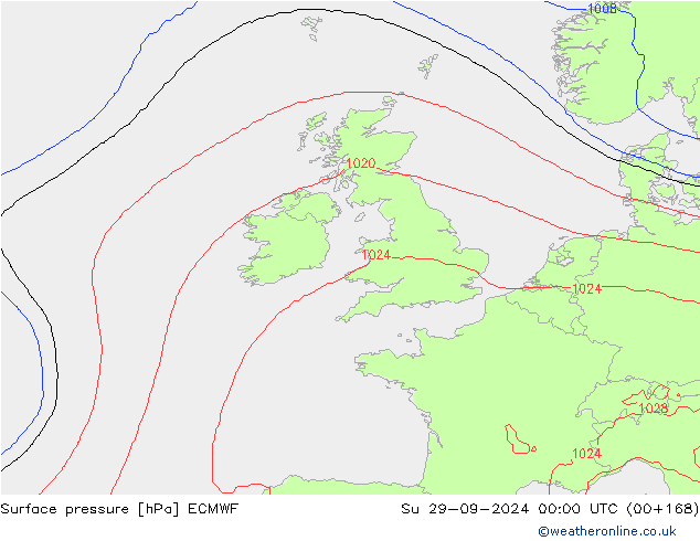 Atmosférický tlak ECMWF Ne 29.09.2024 00 UTC