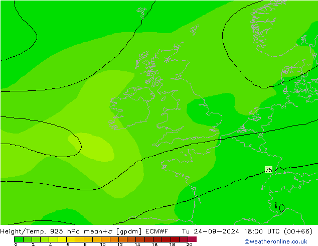 Height/Temp. 925 гПа ECMWF вт 24.09.2024 18 UTC