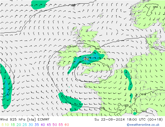 Vento 925 hPa ECMWF Dom 22.09.2024 18 UTC