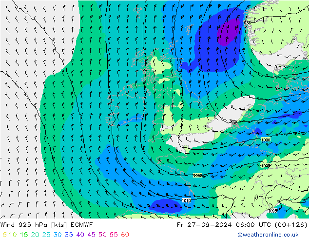 Wind 925 hPa ECMWF Fr 27.09.2024 06 UTC