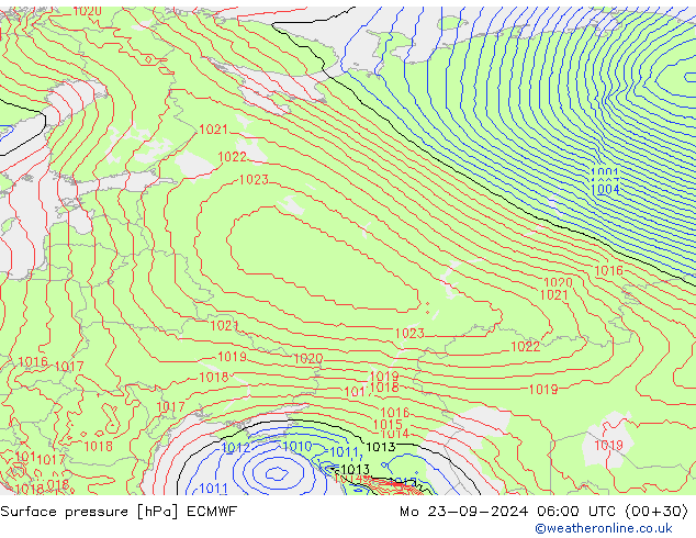 Atmosférický tlak ECMWF Po 23.09.2024 06 UTC